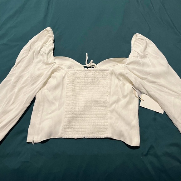 Aritzia Wilfred Novella Blouse, light birch / white, size L - Picture 6 of 6